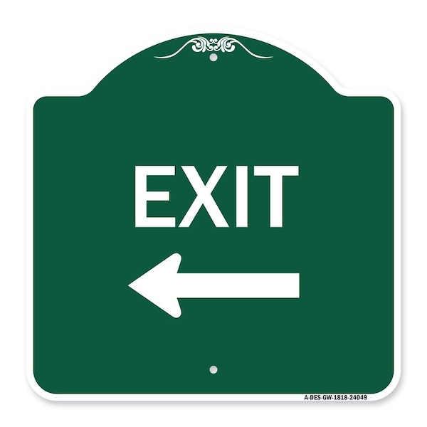 Signmission Designer Series Exit W/ Left Arrow 2, Green & White Aluminum Sign, 18" H, 18" L, GW-1818-24049 A-DES-GW-1818-24049 - main